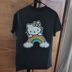 Hello Kitty Black Tee with Colorful Rainbow